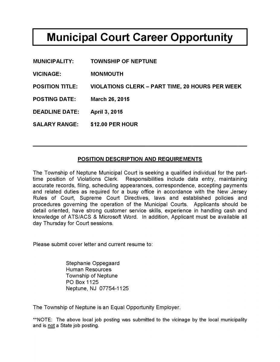 Job Openings in the Township, Neptune Businesses, the County and the